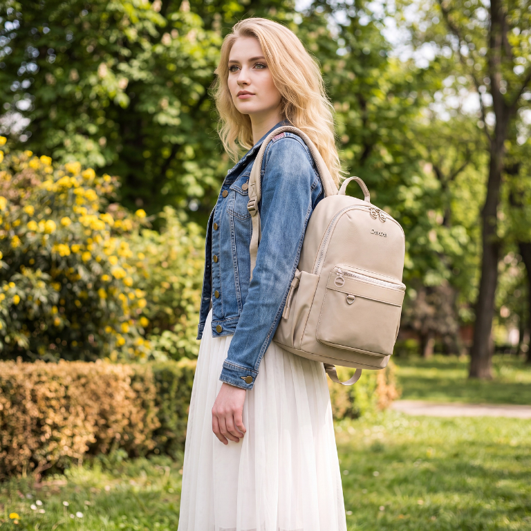 Women's City Backpack Chantria Elegant | Fits MacBook Air 13" & iPad | Smart Multi-Pockets & Anti-Theft | Everyday Casual & Travel | Luggage Strap – Beige