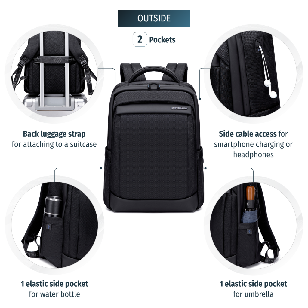 Men's Work & Study Backpack Arctic Hunter | 15.6" Laptop | Water Resistant – Black