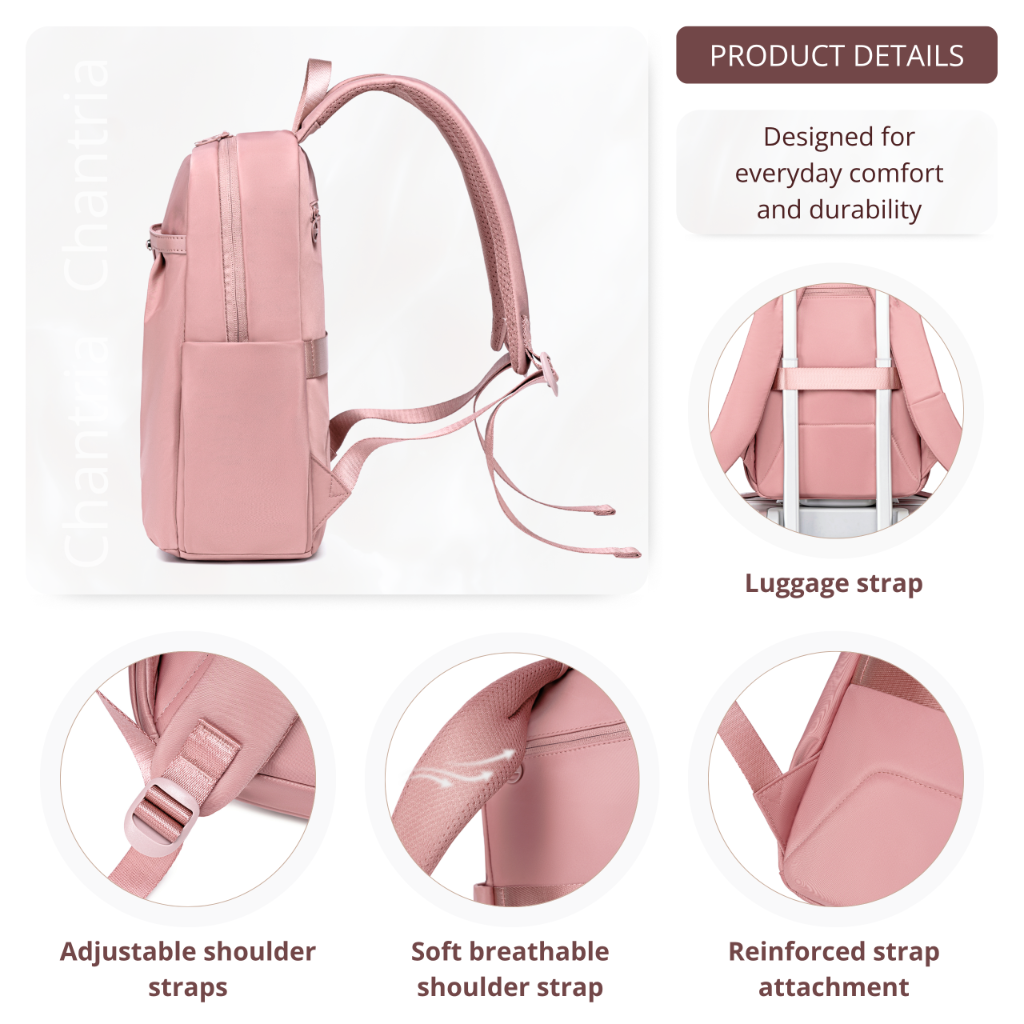 Women's Elegant City Backpack | Lightweight Water-Resistant | Fits MacBook – Powder Pink