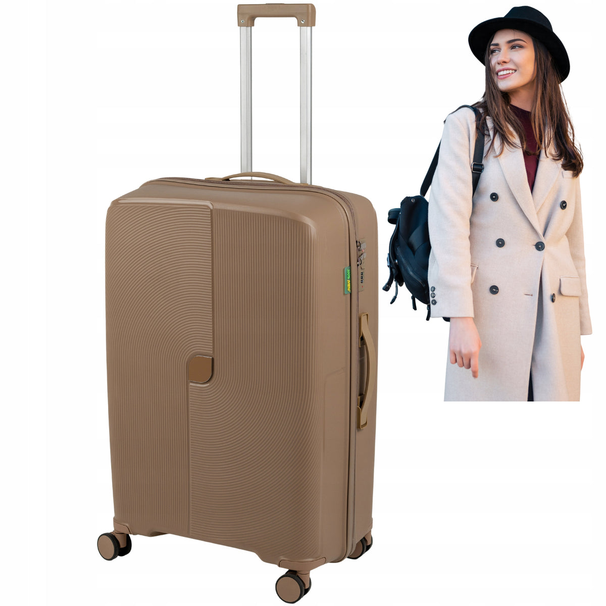 Duża walizka podróżna beżowa na kółkach - lekka, wytrzymała i elegancka walizka do samolotu Wowbag 7918 L champagne