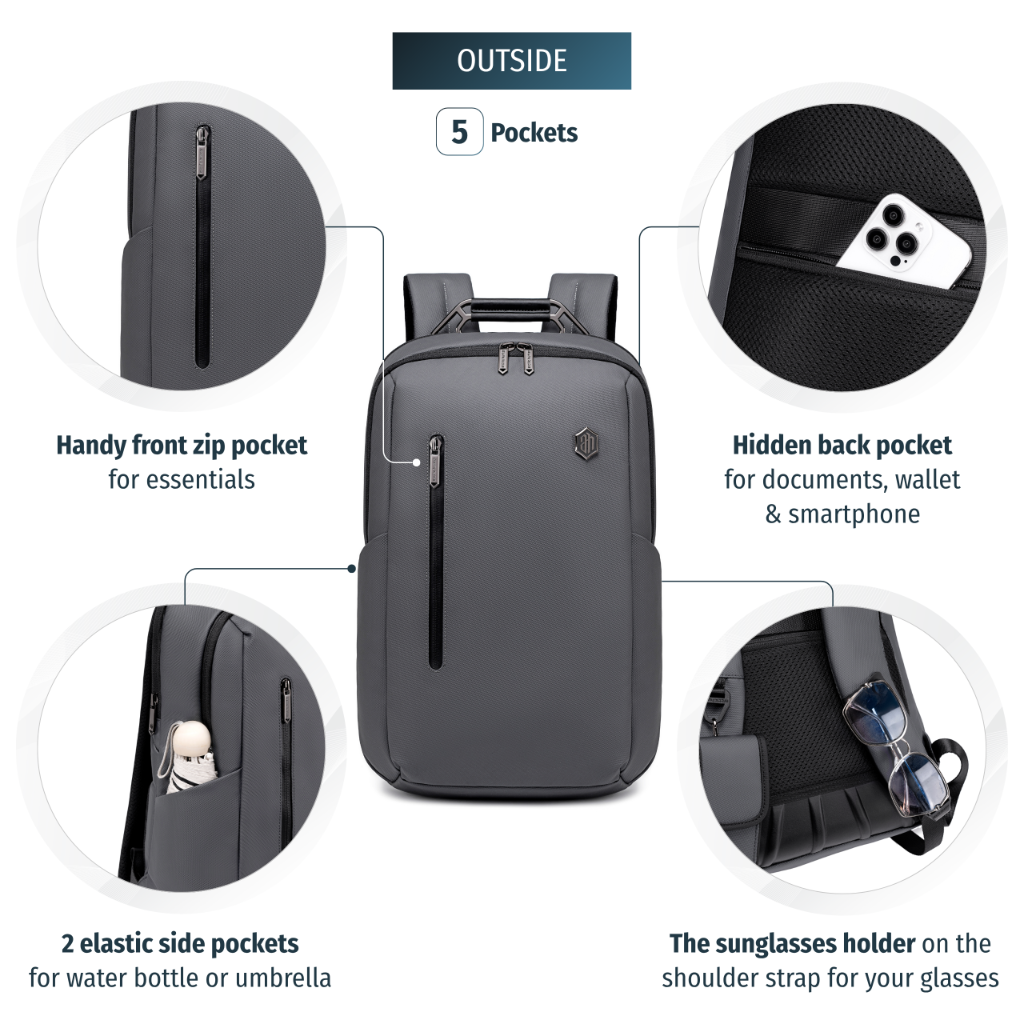 Professional Laptop 15,6" Backpack|USB charging port|Water resistant - Grey