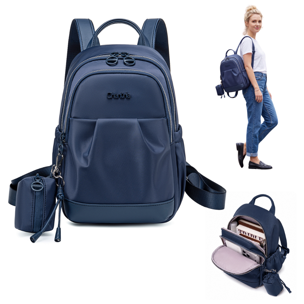 Compact Women's City Backpack Chantria | 2 Compartments, 10 Pockets | Fits 11" Tablet | Earbuds Case – Blue
