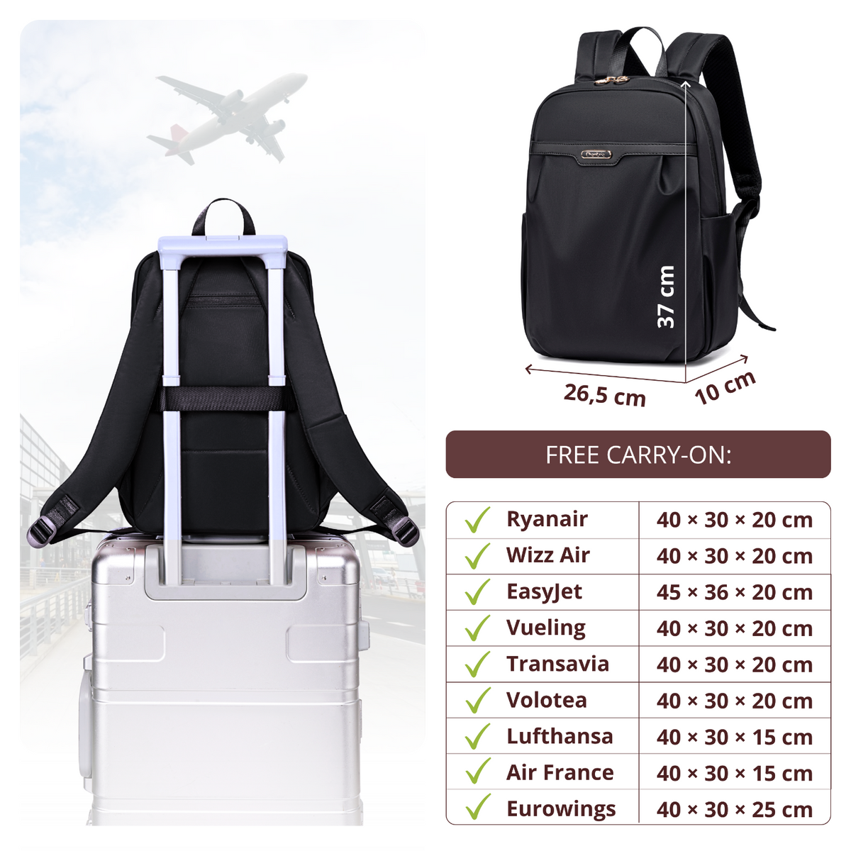 Women's Elegant City Backpack | Lightweight Water-Resistant | Fits MacBook iPad – Black