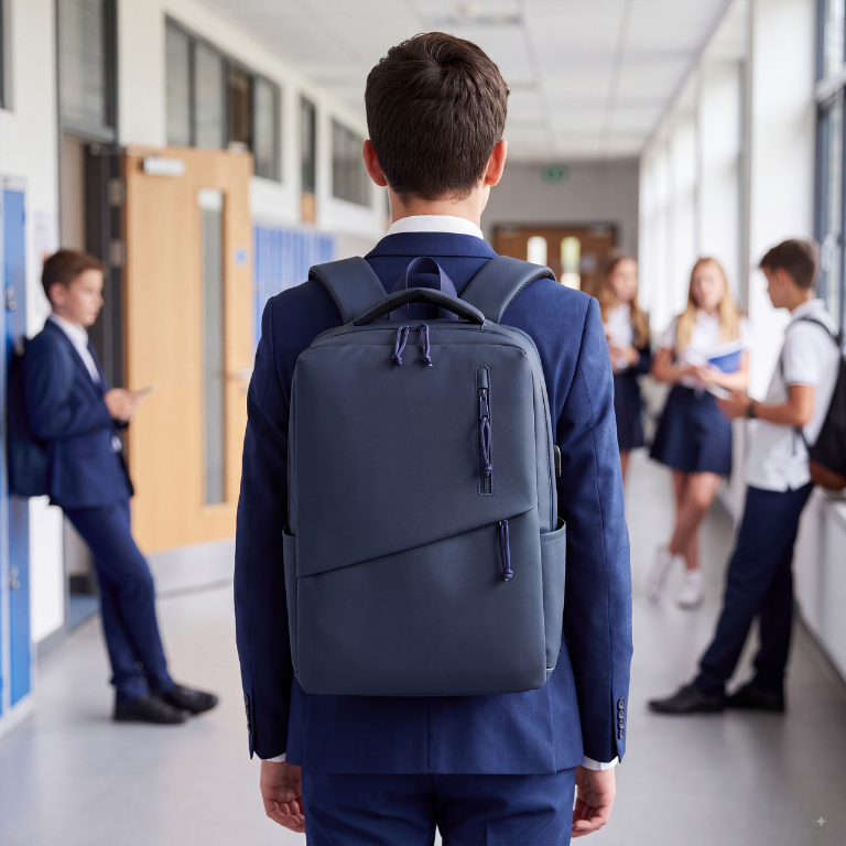 Youth School & College Backpack VIO | Fits 15.6 Laptop A4 | Built-In USB Port | Ryanair & Wizz Air Carry-On For Campus, University & Travel | Water-Resistant – Dark Blue