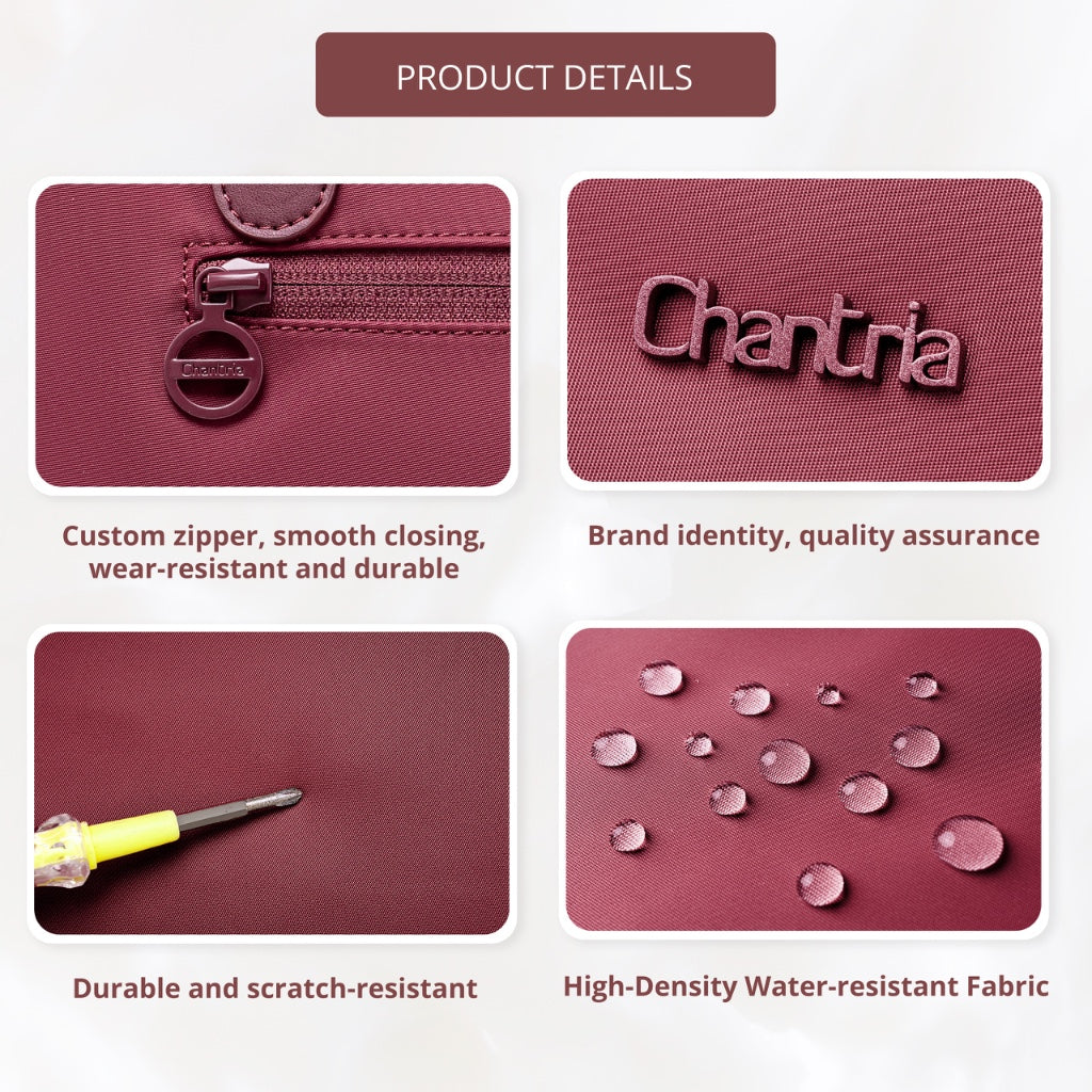 Women's Shoulder Bag Chantria | 2 Independent Compartments, Pockets & Earphone Case | Waterproof Nylon – Berry