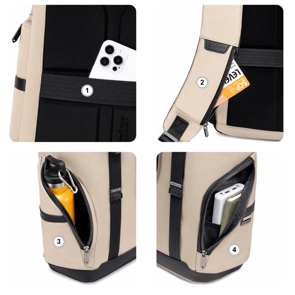 Plecak casual męski z klapą beżowy wiele kiszeni  laptop 15,6 pojemny 18 L
