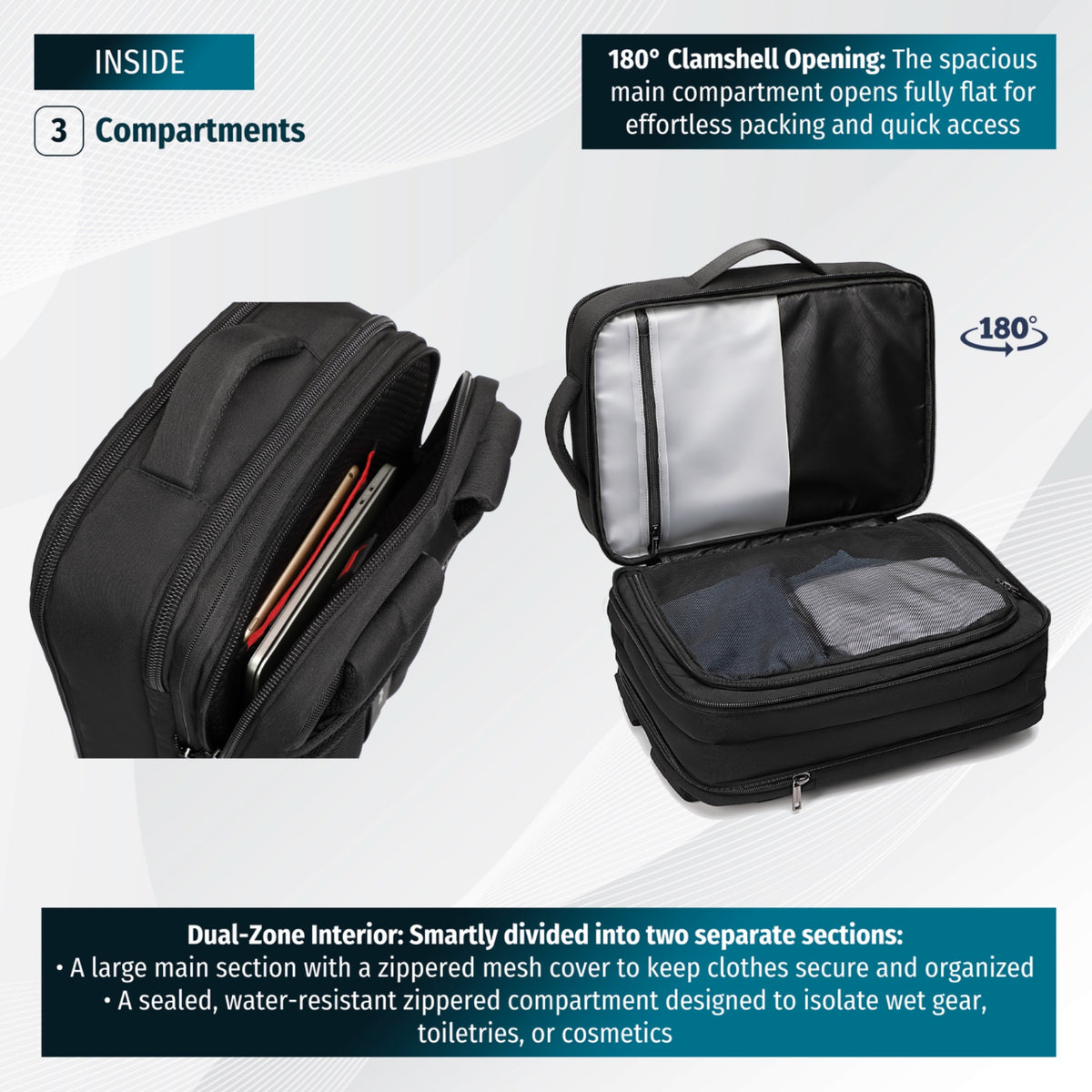 Plecak do samolotu bagaż podręczny Arctic Hunter | Rozszerzany +9cm | Port USB | Laptop 15.6" | Komora 180° – Czarny