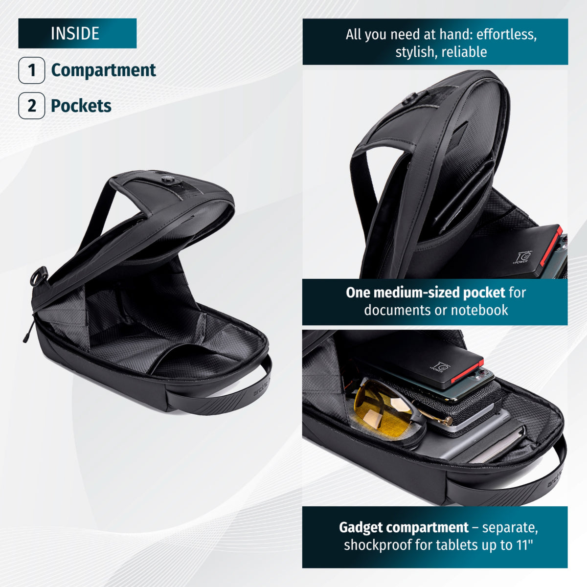 Torba sling przez ramię Arctic Hunter | Smartfon i dokumenty | Kieszeń antykradzieżowa | Pasek lewo/prawo – Czarna