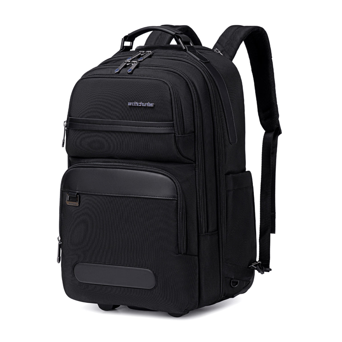 Arctic Hunter 2-in-1 Rolling Backpack Suitcase | Telescopic Handle | 15.6" Laptop | 2 Compartments 12 Pockets 27L – Black