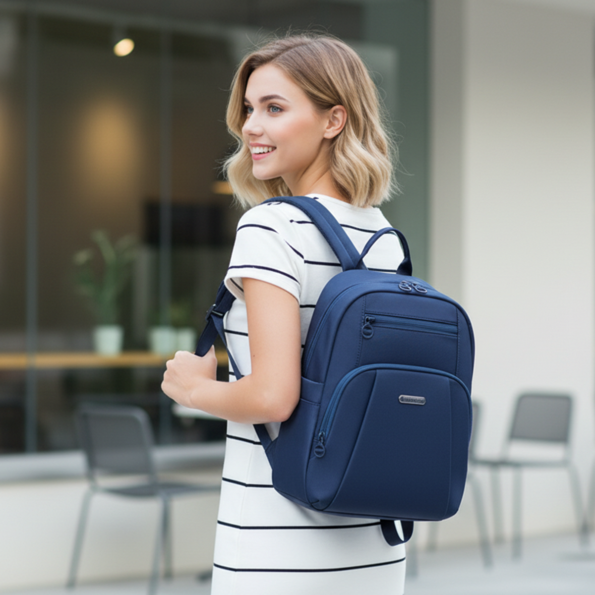 Women's Elegant City Backpack Chantria lightweight | Fits iPad Tablet | Waterproof Nylon – Blue