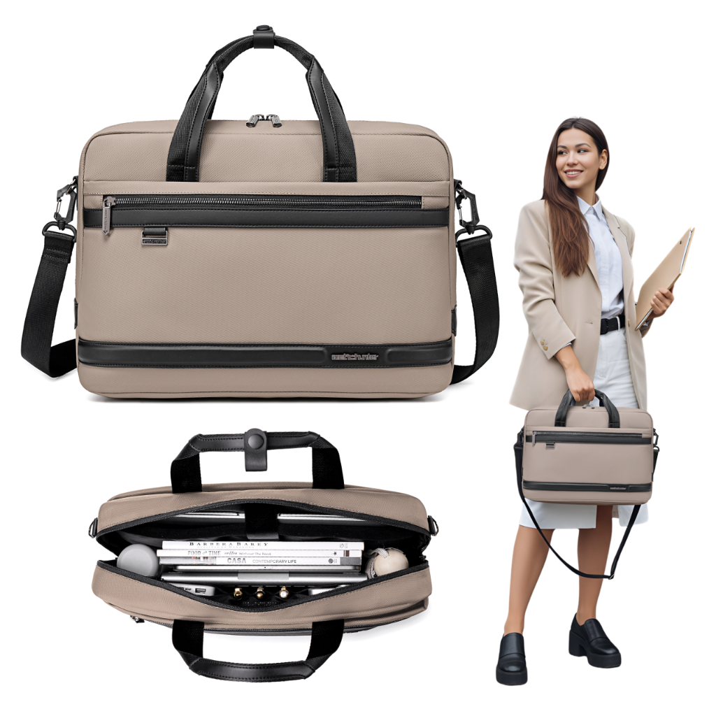 Torba na ramię w kolorze cappuccino stylowa elegancka do pracy laptop 15,6