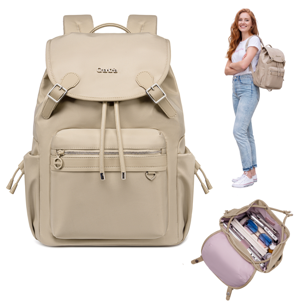 Жіночий рюкзак з клапаном Chantria | 18L, 10 кишень | Ноутбук 15.6", iPad, A4 | Безкоштовна ручна поклажа Ryanair, Wizz Air – Бежевий
