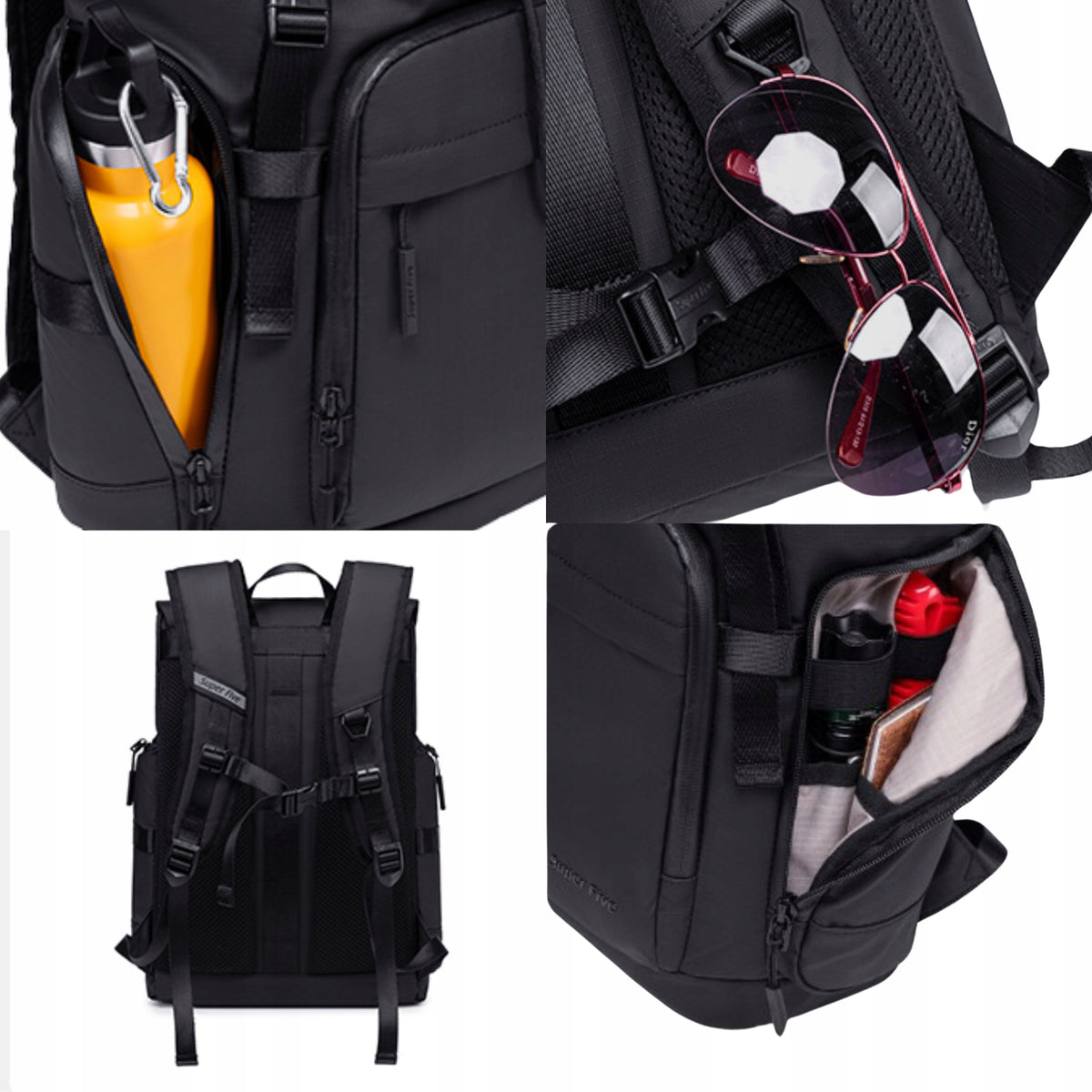 Czarny plecak miejski młodzieżowy, wodoodporny, na laptopa 15,6", 17 l, z wieloma kieszeniami. SUPER FIVE FB723 Black.