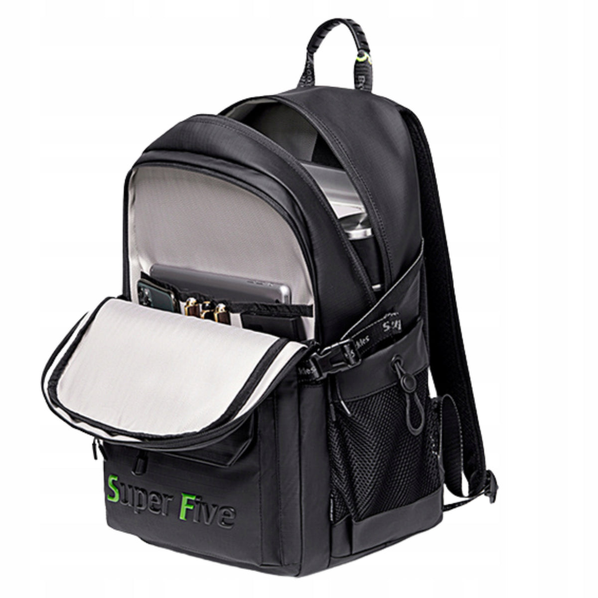 Czarny plecak miejski młodzieżowy, wodoodporny, na laptop 15,6", 23 l - na studia i podróże. SUPER FIVE FB522 Black.