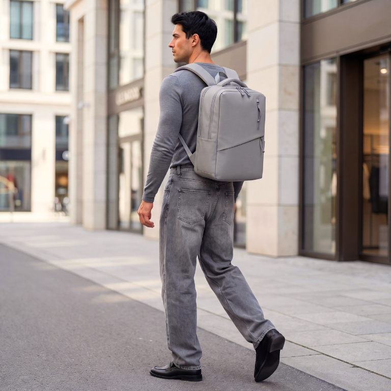 Youth School & College Backpack VIO | Fits 15.6 Laptop A4 | Built-In USB Port | Ryanair & Wizz Air Carry-On For Campus, University & Travel | Water-Resistant – Light Grey