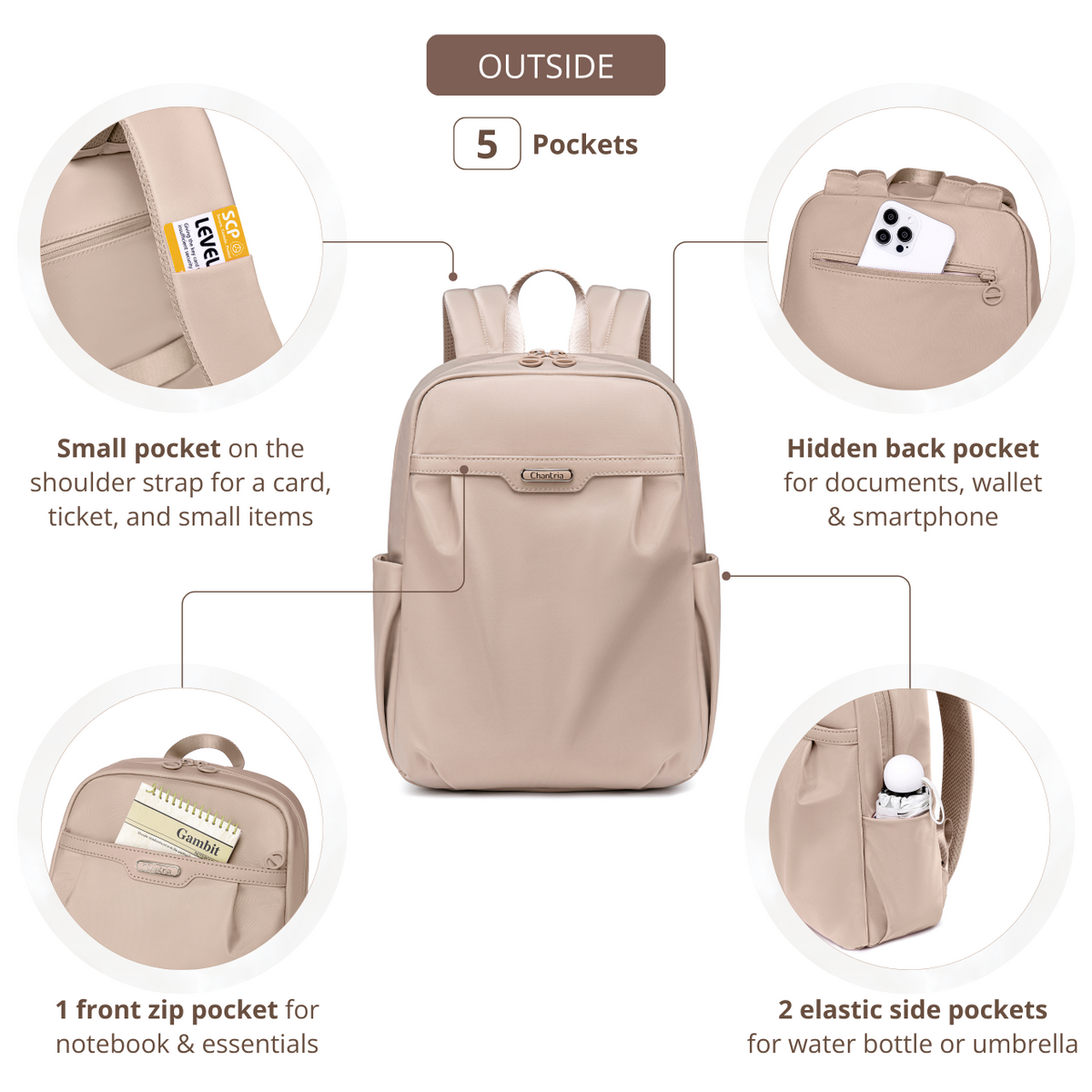 Women's Elegant City Backpack | Lightweight Water-Resistant | Fits MacBook iPad – Beige