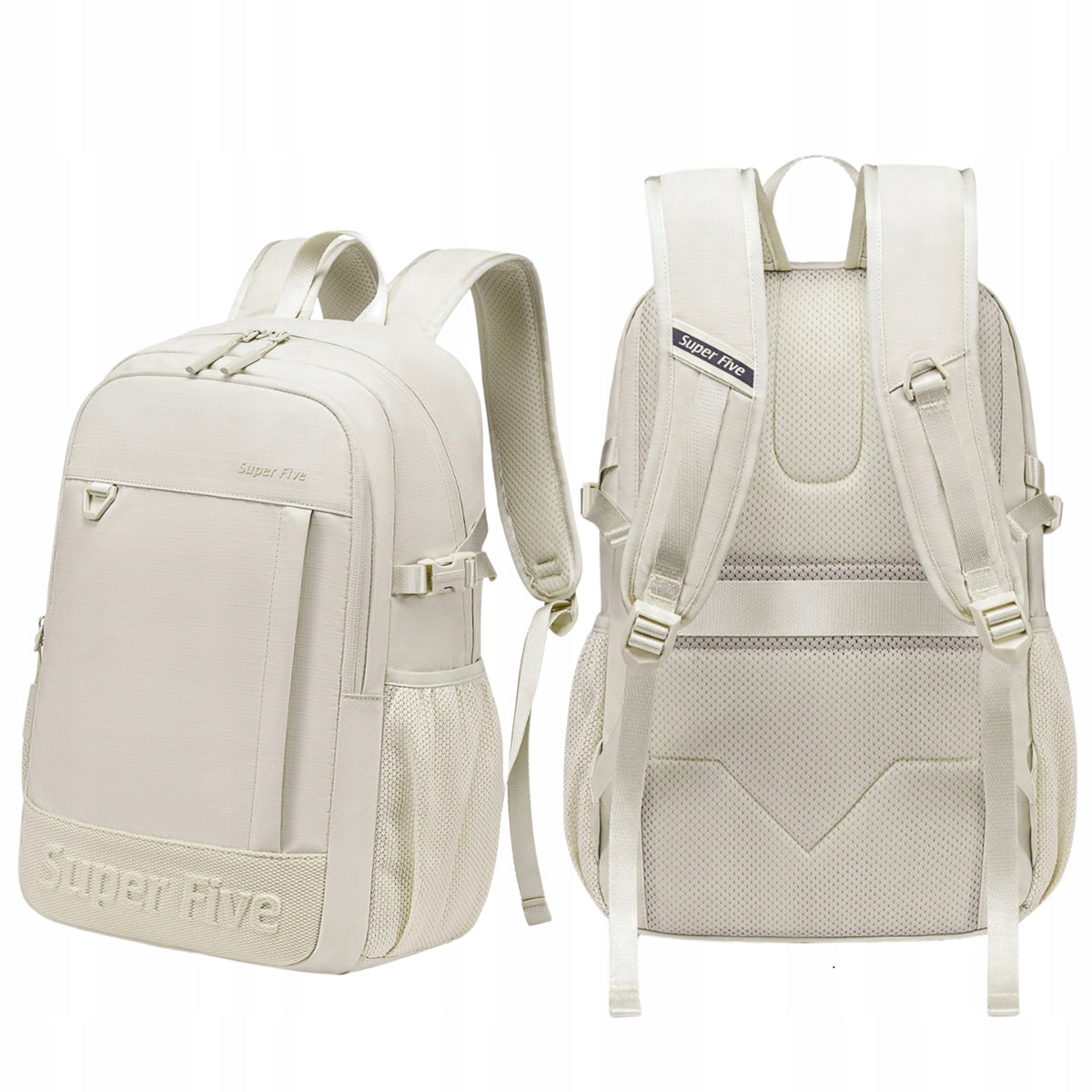 Biały plecak miejski dla nowoczesnych kobiet, na laptopa 15,6", 18 l, podróżny i na co dzień. SUPER FIVE FB696 White.