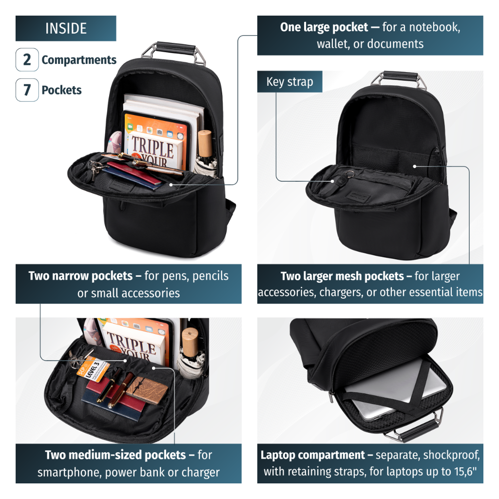 Smart City Work Travel Backpack Arctic Hunter| Laptop Storage 15,6"| USB Port – Black