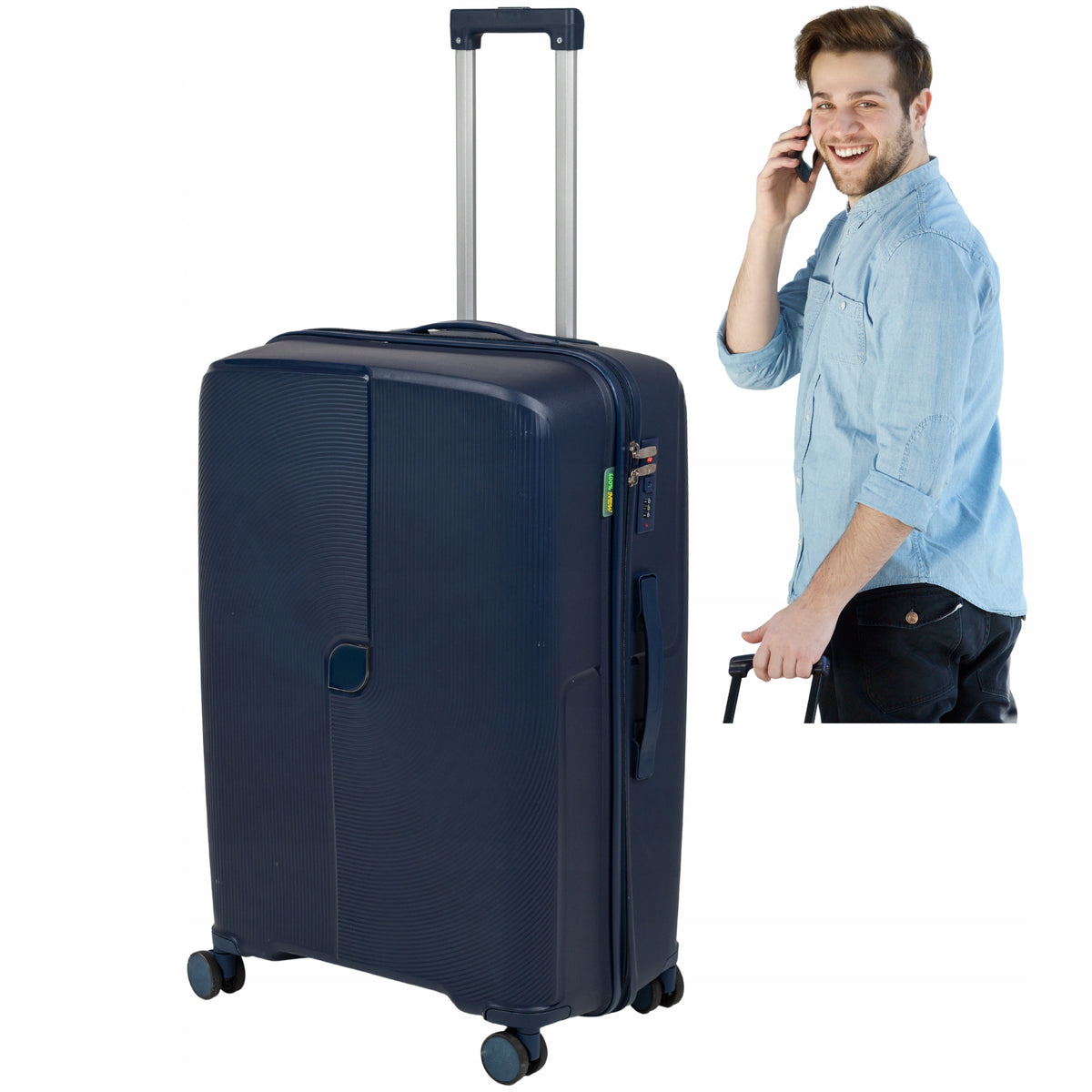 Walizka podróżna ciemnoniebieska duża na kółkach - lekka, wytrzymała i elegancka do samolotu Wowbag 7918 L dark blue
