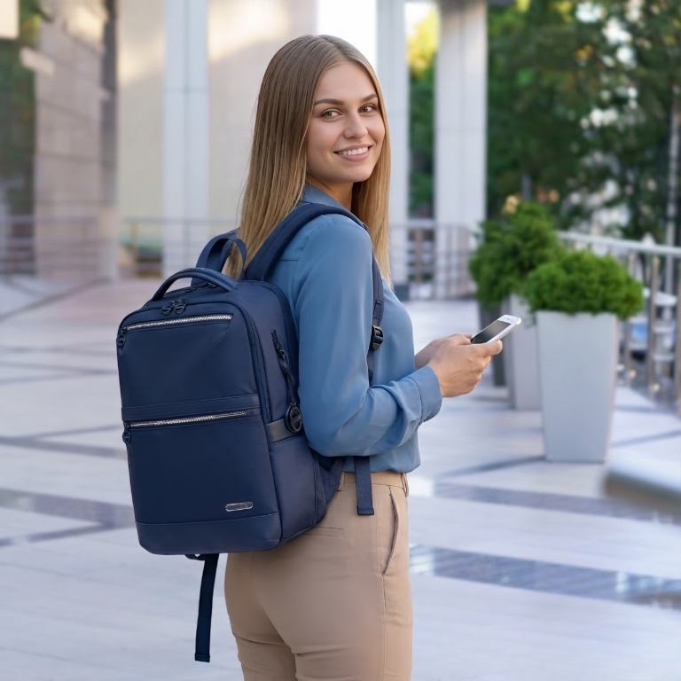 Plecak damski miejski Chantria | Na studia i do pracy | Na laptopa 15.6 książki i teczki A4 | Wiele kieszeni | Bagaż podręczny Ryanair Wizzair – Niebieski
