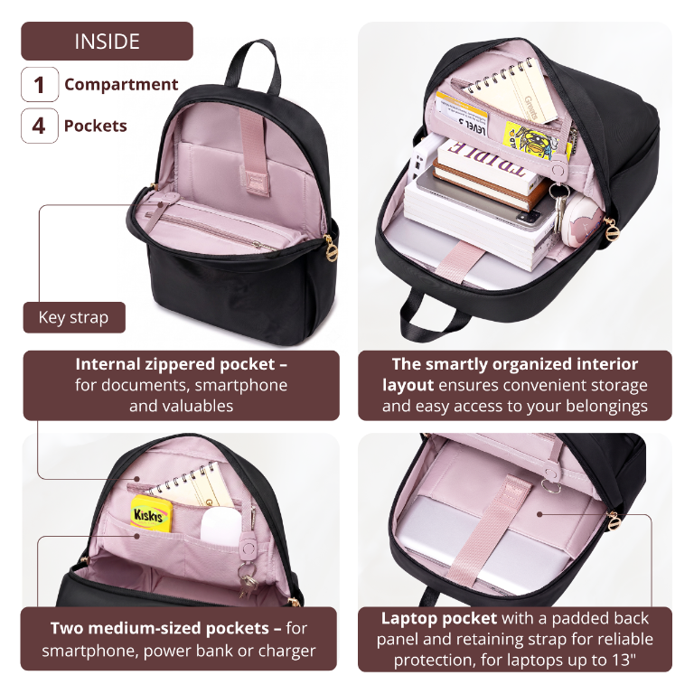 Women's Elegant City Backpack | Lightweight Water-Resistant | Fits MacBook iPad – Black
