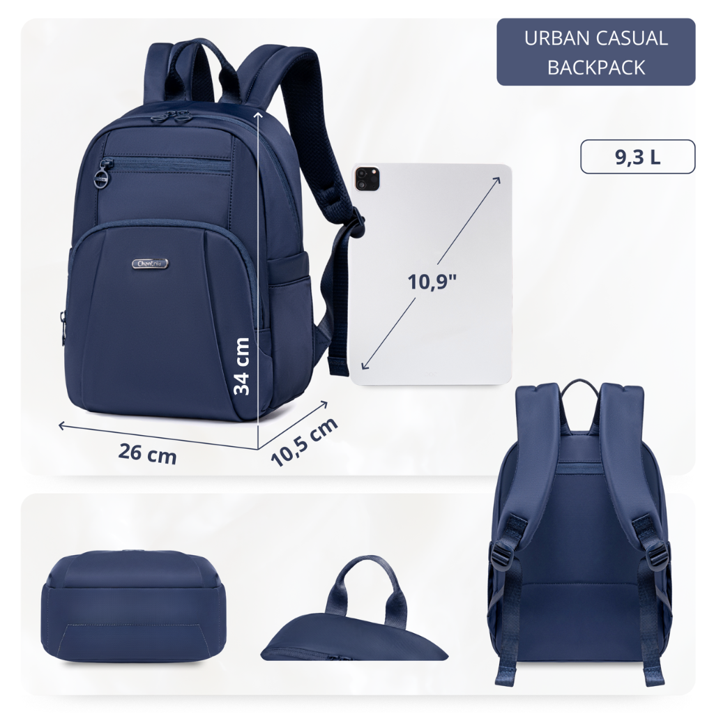 Women's Elegant City Backpack Chantria lightweight | Fits iPad Tablet | Waterproof Nylon – Blue
