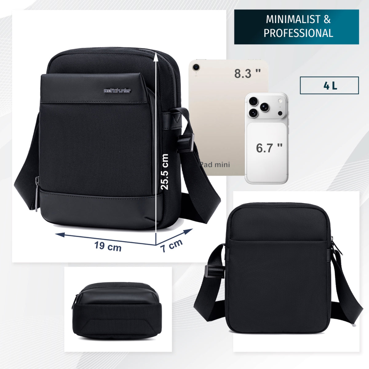City Shoulder Bag Arctic Hunter | 3.4L Capacity | Water Resistant - Black