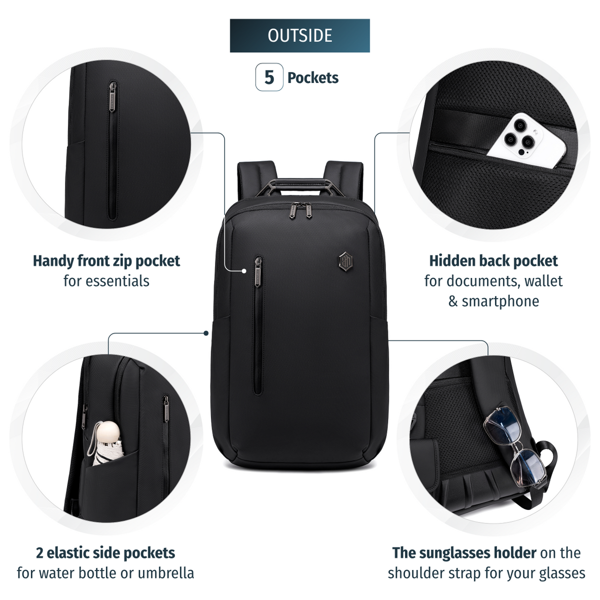 Smart City Work Travel Backpack Arctic Hunter| Laptop Storage 15,6"| USB Port – Black