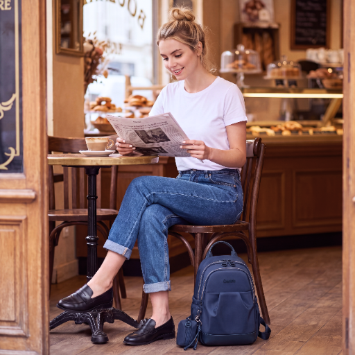 Compact Women's City Backpack Chantria | 2 Compartments, 10 Pockets | Fits 11" Tablet | Earbuds Case – Blue
