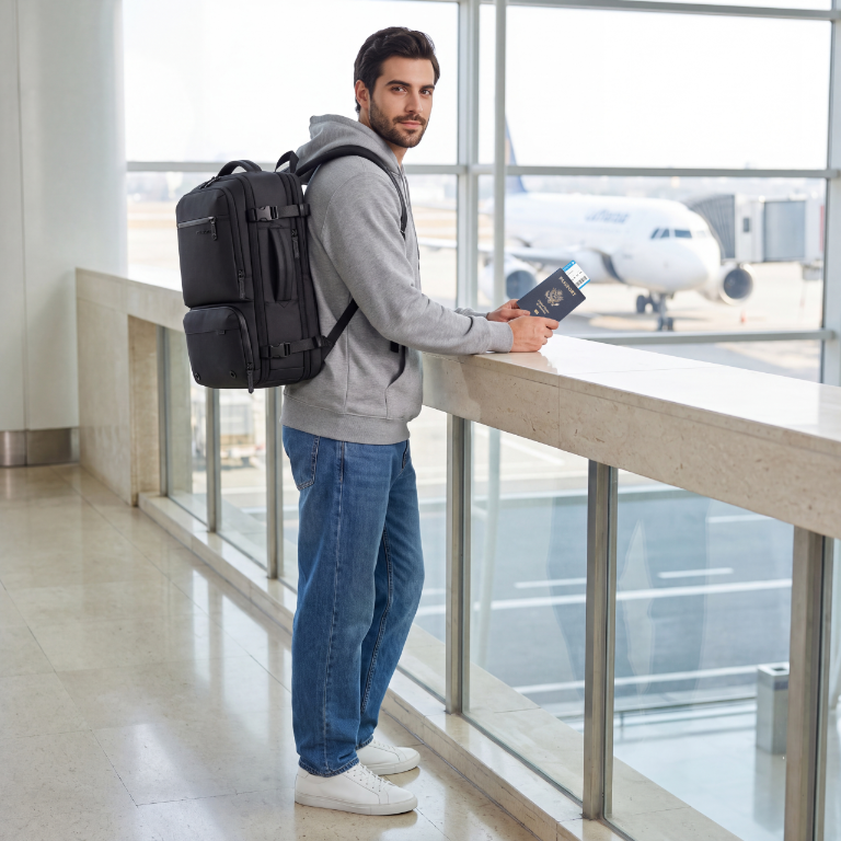 Modern Travel Backpack Arctic Hunter | Vacuum Compression Bag & Electric Pump | Spacious Storage | Laptop 15.6" - Black