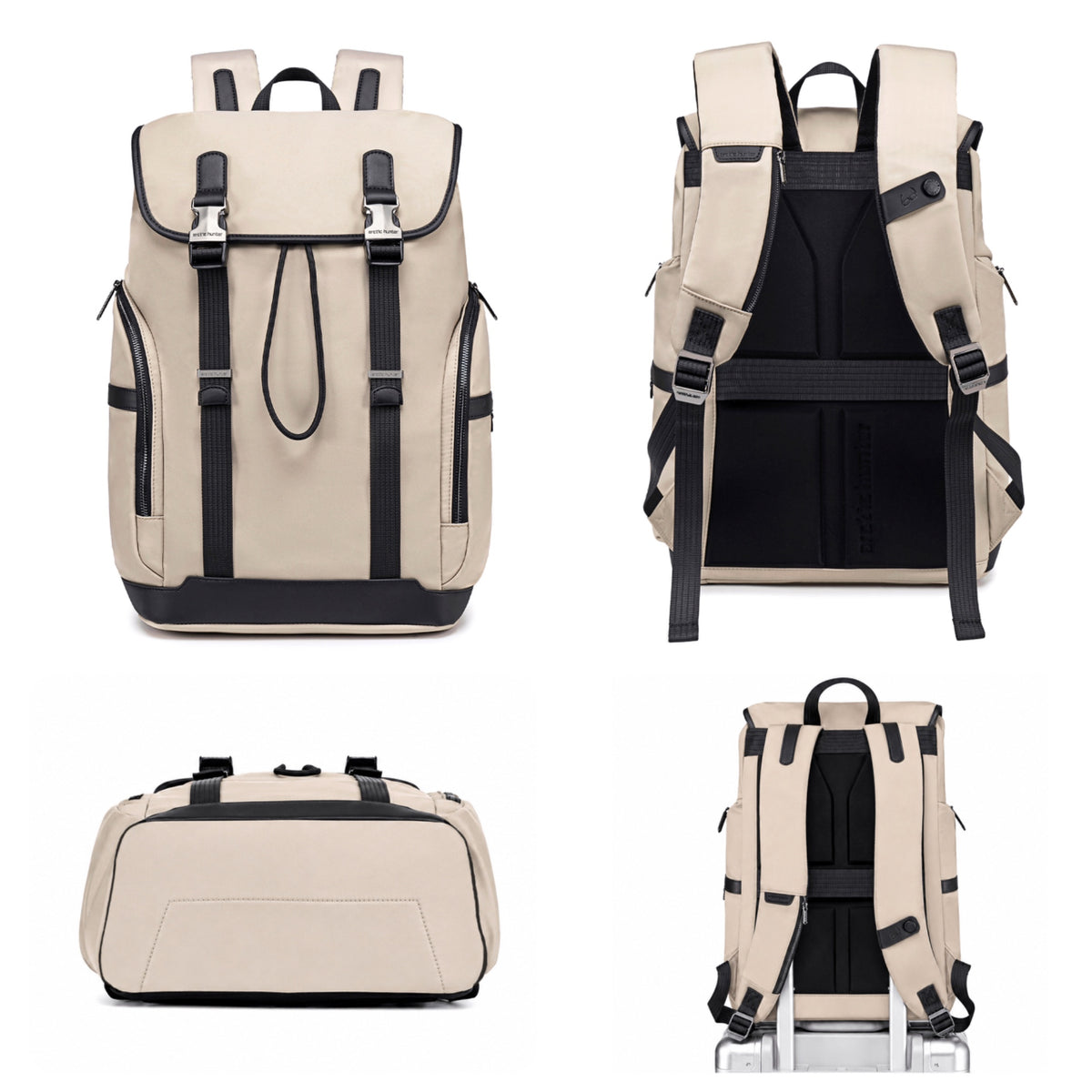 Plecak casual męski z klapą beżowy wiele kiszeni  laptop 15,6 pojemny 18 L
