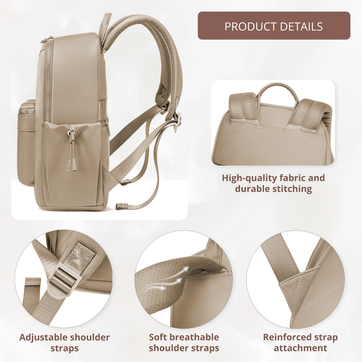 Women's City Backpack Chantria Elegant | Fits MacBook Air 13" & iPad | Smart Multi-Pockets & Anti-Theft | Everyday Casual & Travel | Luggage Strap – Beige
