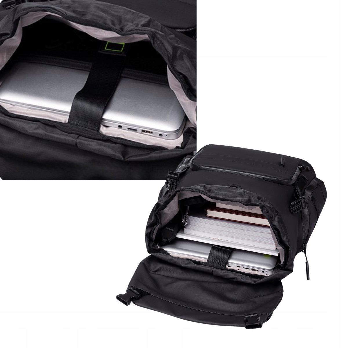 Czarny plecak miejski młodzieżowy, wodoodporny, na laptopa 15,6", 17 l, z wieloma kieszeniami. SUPER FIVE FB723 Black.