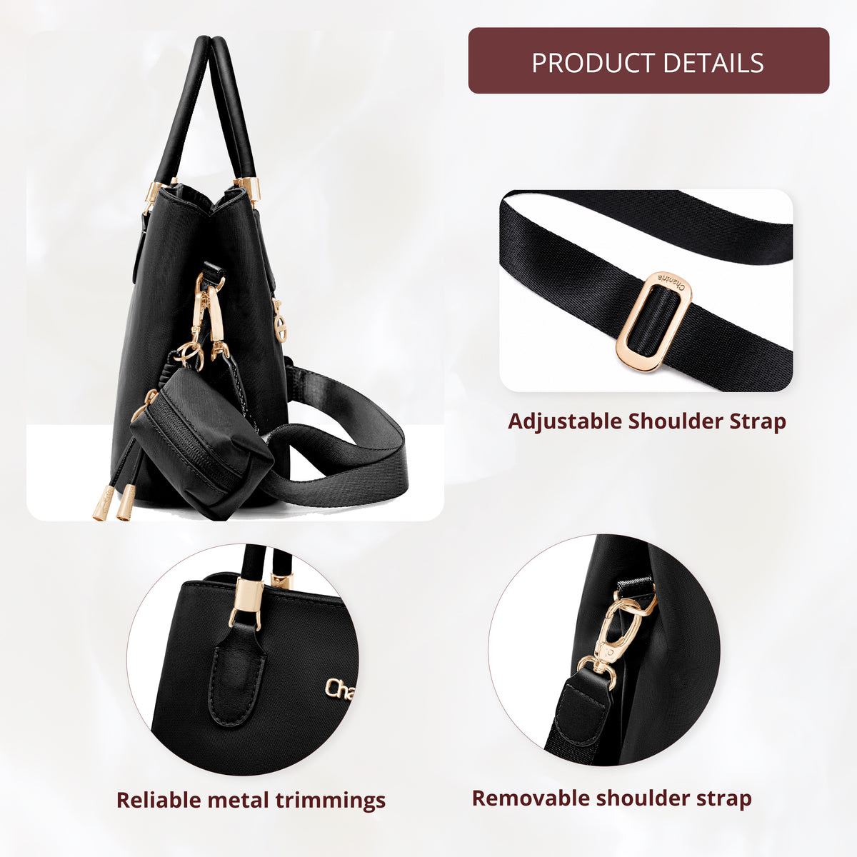 Women's Shoulder Bag Chantria | 2 Independent Compartments, Pockets & Earphone Case | Waterproof Nylon – Black