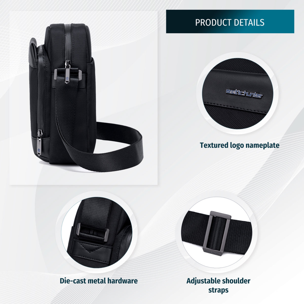 City Shoulder Bag Arctic Hunter | 3.4L Capacity | Water Resistant - Black