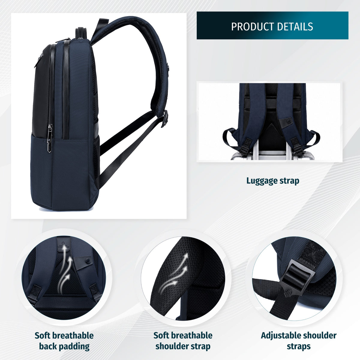 Funkcjonalny plecak miejski Arctic Hunter | na laptopa 15.6" | Wodoodporny  – Granatowy