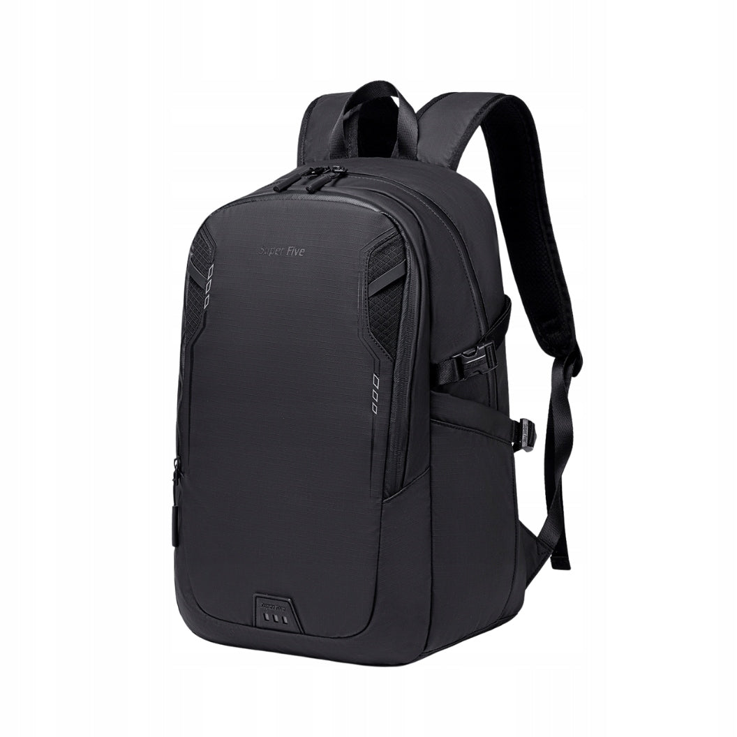 Czarny plecak miejski młodzieżowy, do pracy i podróży, 22 l, na laptopa 15,6", wodoodporny. SUPER FIVE FB700 Black.