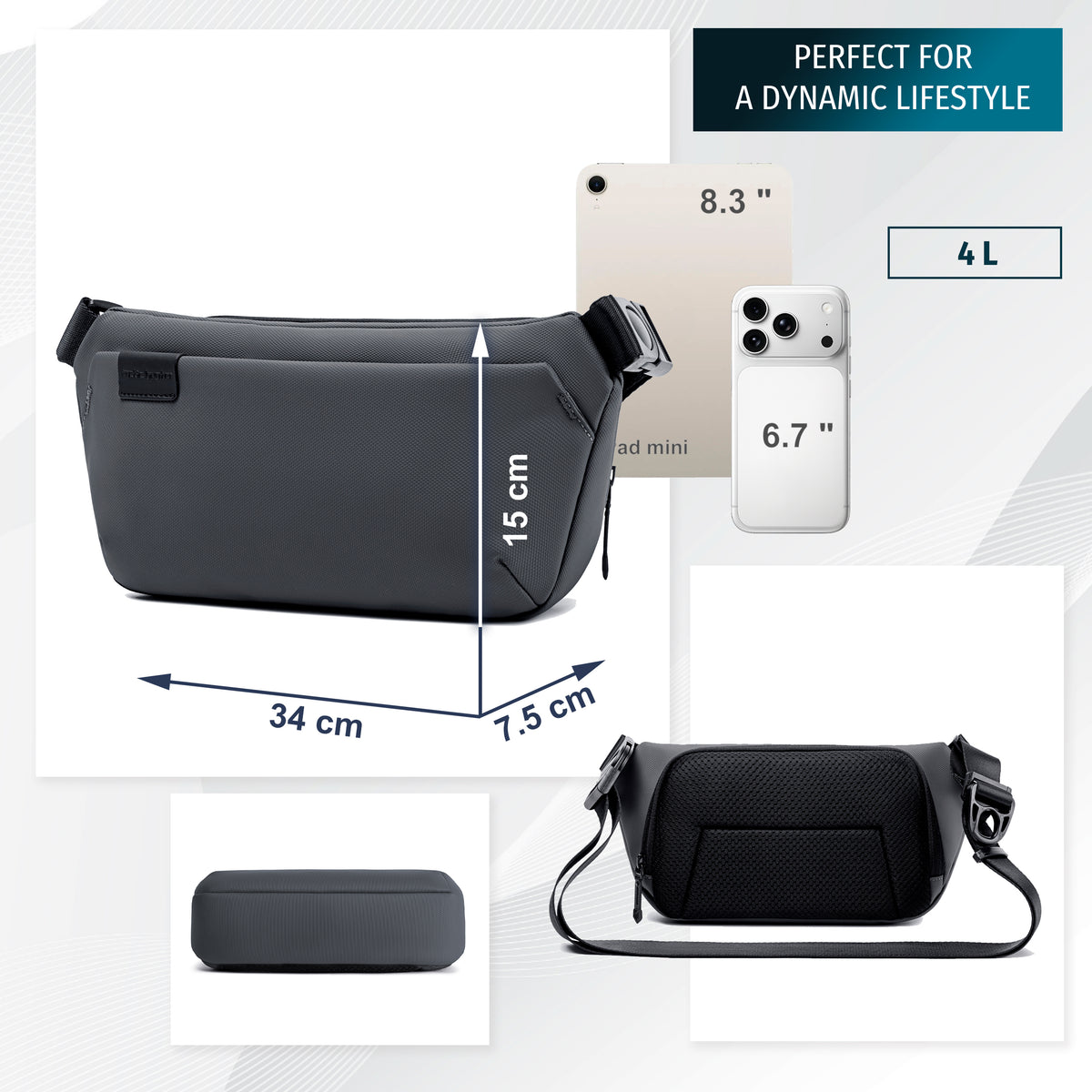 City Crossbody & Waist Bag Arctic Hunter | Phone & Documents | 2-Way Wear – Grey