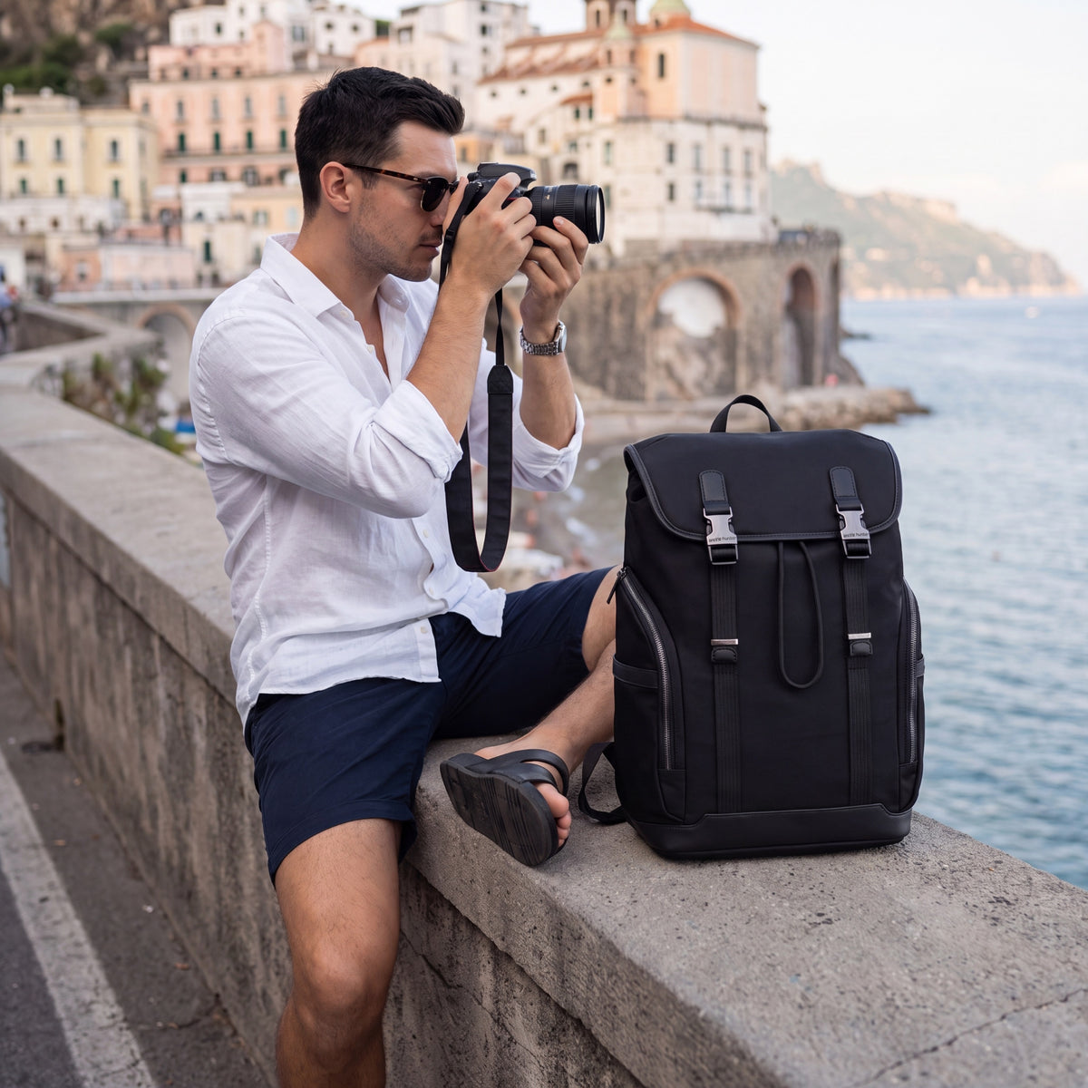 Men's Urban Flap Backpack with Buckles | 15.6" Laptop | Luggage Strap | Organizer 8 Pockets – Black