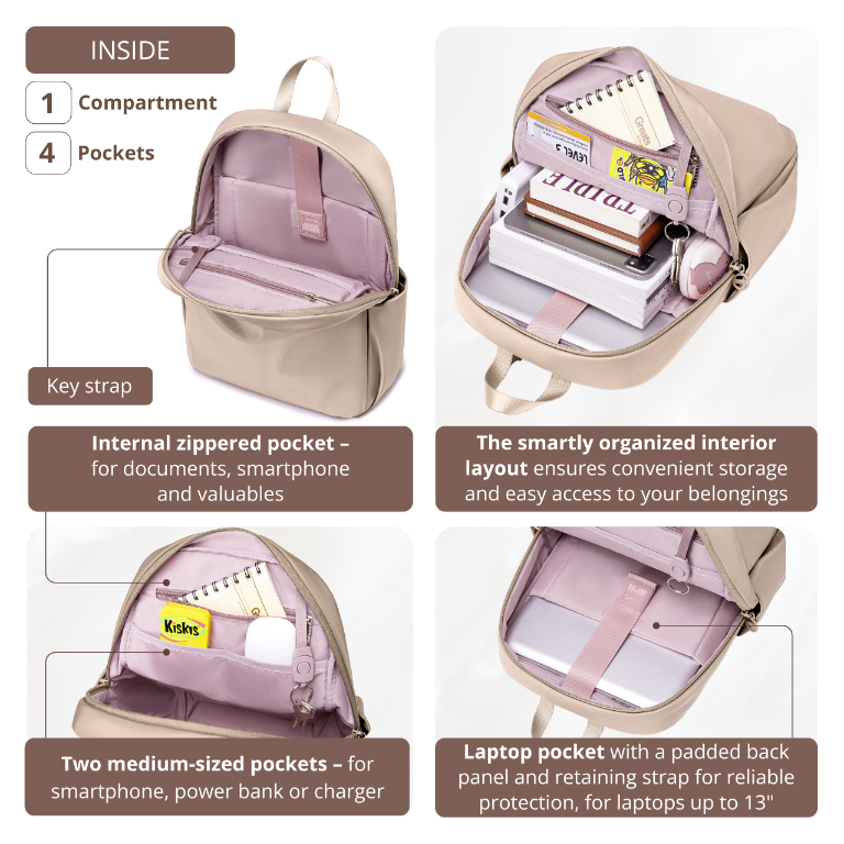 Women's Elegant City Backpack | Lightweight Water-Resistant | Fits MacBook iPad – Beige