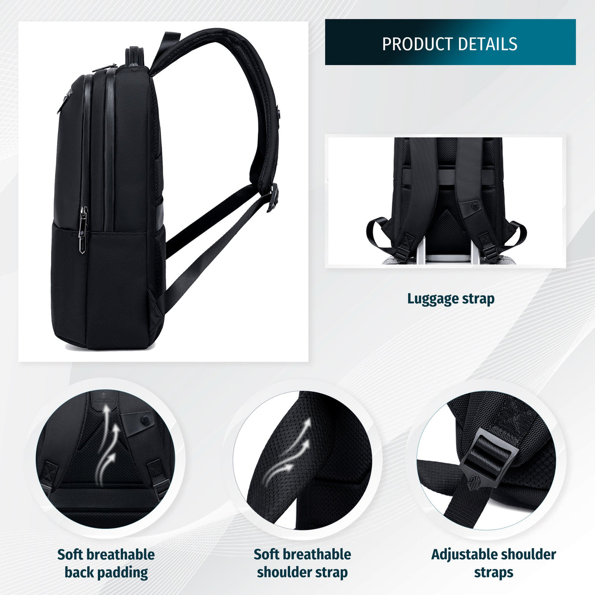 Smart Urban Backpack Arctic Hunter | Laptop 15.6" | Water-Resistant – Black