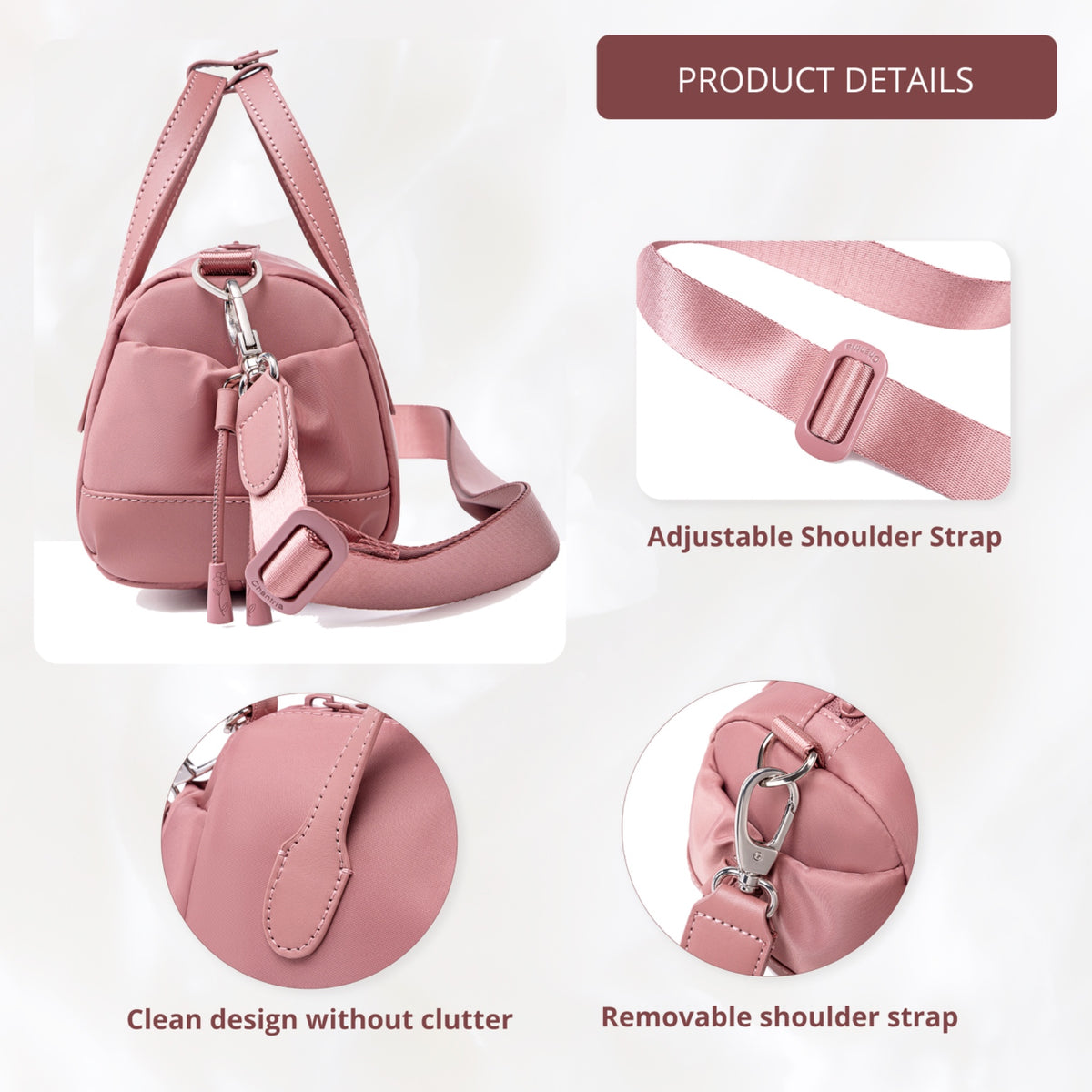 Women's Barrel Cylinder Shoulder Bag Chantria | For Phone, Documents and Essentials | Waterproof Nylon – Antique Rose