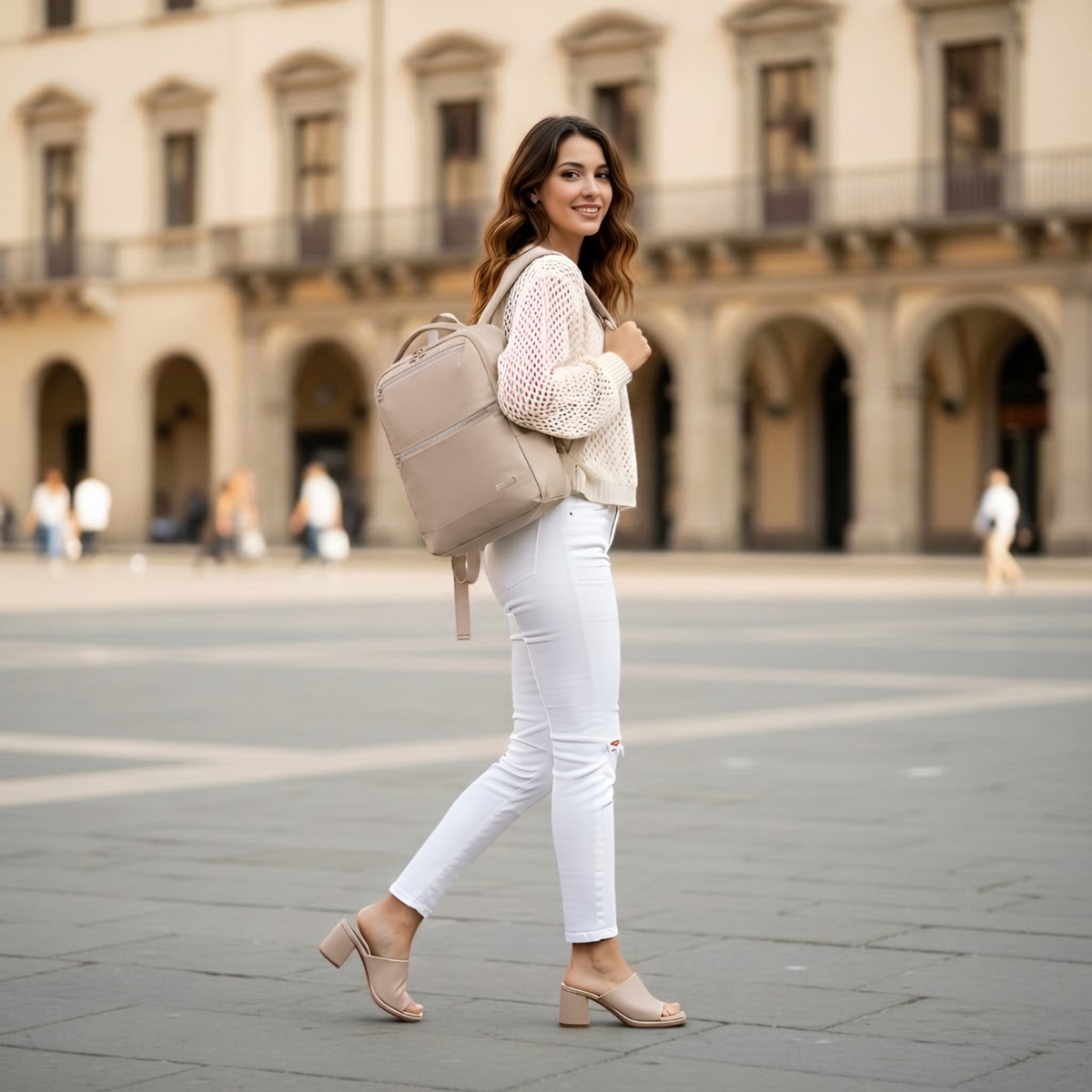 Women's City Backpack Chantria | For College & Work | Fits 15.6 Laptop Books & A4 Folders | Multi-Pocket | Free Carry-On Ryanair Wizzair – Beige