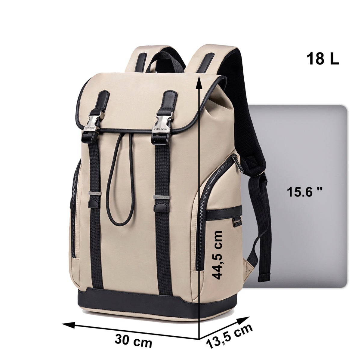 Plecak casual męski z klapą beżowy wiele kiszeni  laptop 15,6 pojemny 18 L