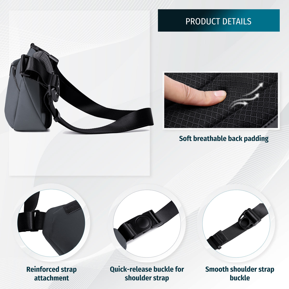 City Crossbody & Waist Bag Arctic Hunter | Phone & Documents | 2-Way Wear – Grey