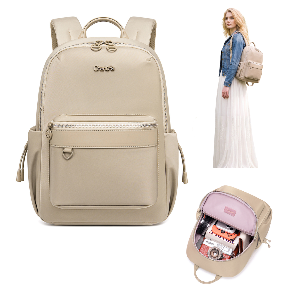 Women's City Backpack Chantria Elegant | Fits MacBook Air 13" & iPad | Smart Multi-Pockets & Anti-Theft | Everyday Casual & Travel | Luggage Strap – Beige