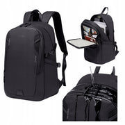 Czarny plecak miejski młodzieżowy, do pracy i podróży, 22 l, na laptopa 15,6", wodoodporny. SUPER FIVE FB700 Black.