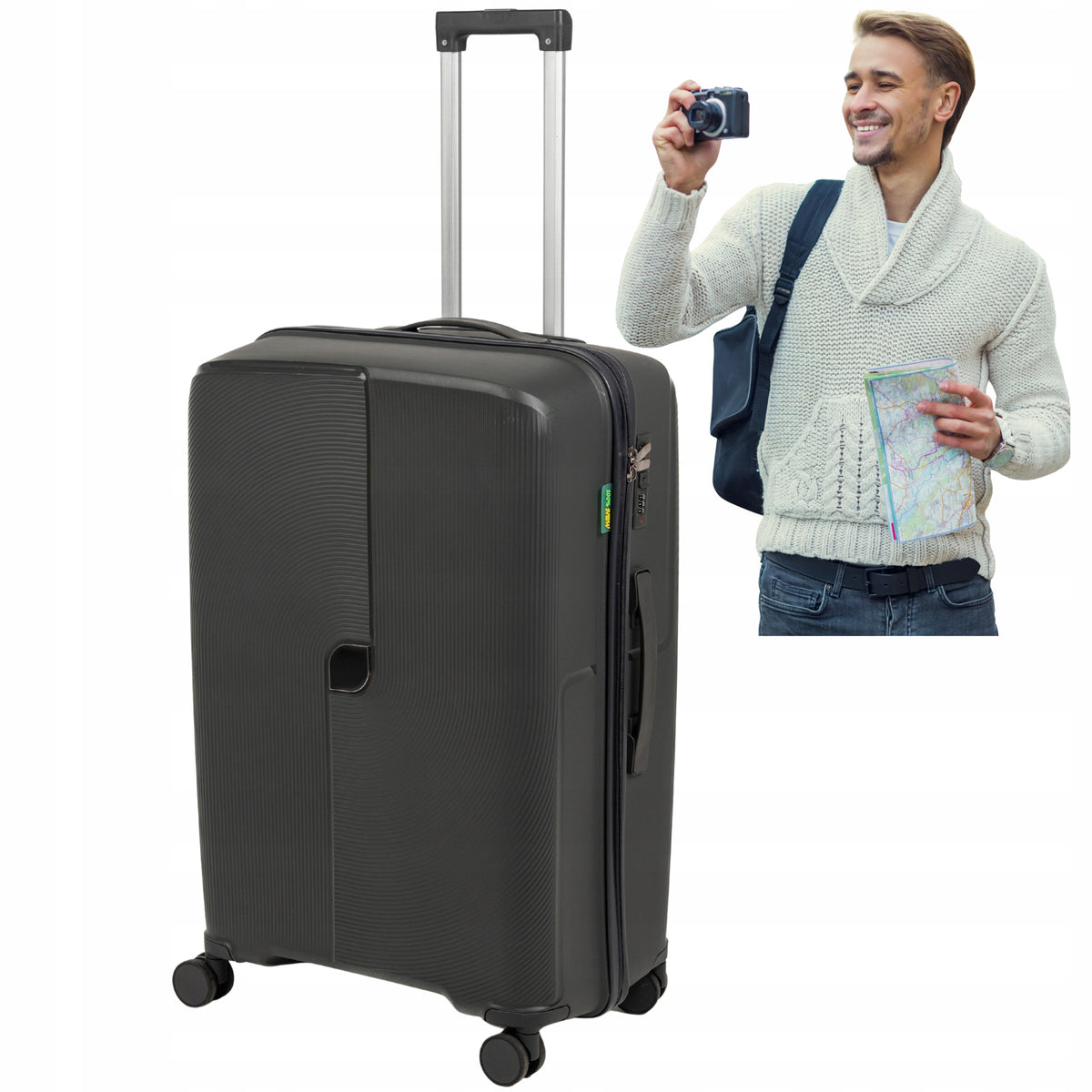 Walizka duża ciemnoszara na kółkach - elegancka, lekka i pojemna walizka podróżna do samolotu Wowbag 7918 L dark grey