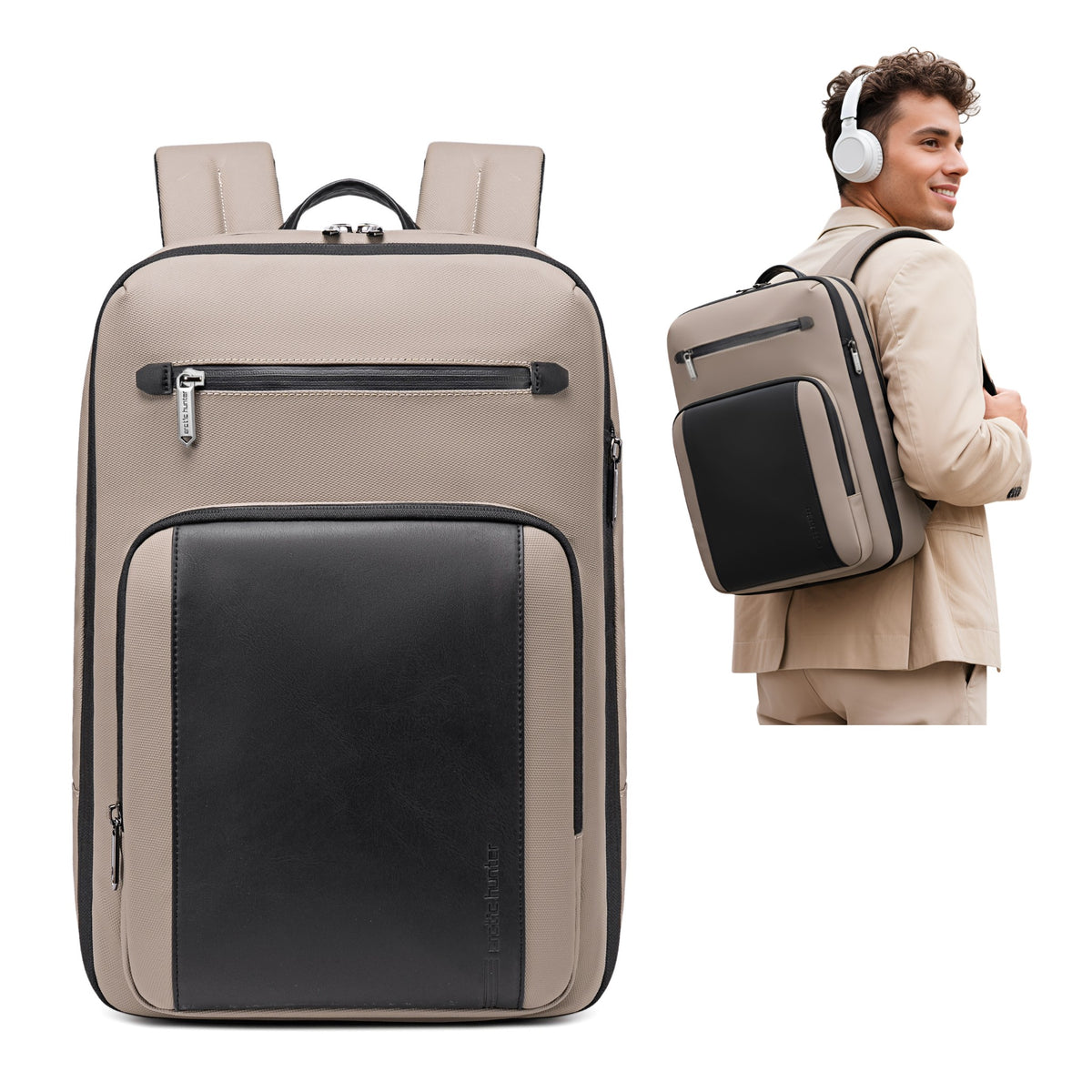 Miejski plecak Arctic Hunter | Laptop 15,6" | Rozszerzalny | Bezpłatny do samolotu – Beżowy
