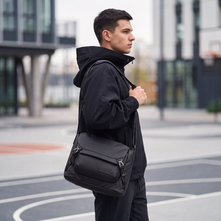 Spacious Crossbody Messenger Bag Arctic Hunter | 12" Tablet  A4 | Sport & Everyday Casual – Black